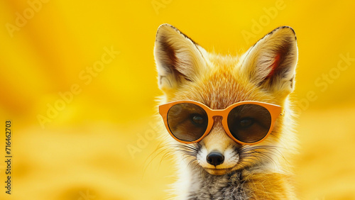 Chic Baby Fox Adorable Portrait in Stylish Orange Sunglasses