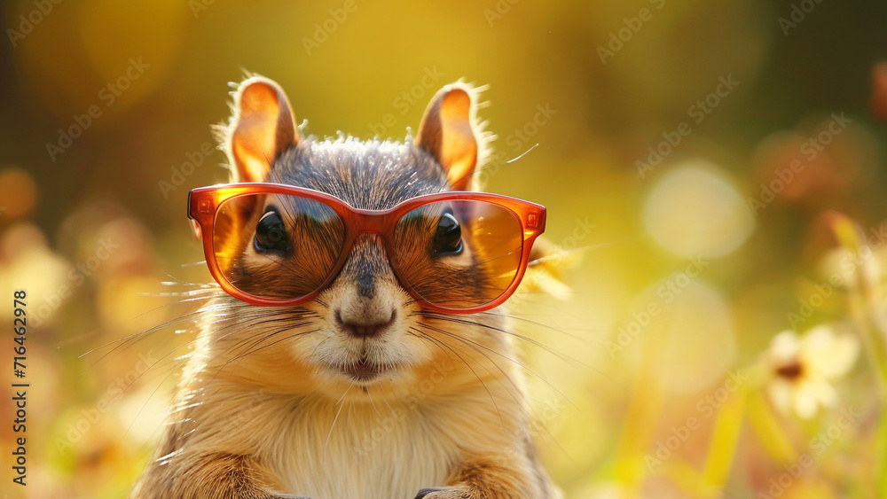 Chic Chipmunk Fashion Adorable Portrait in Orange Sunglasses