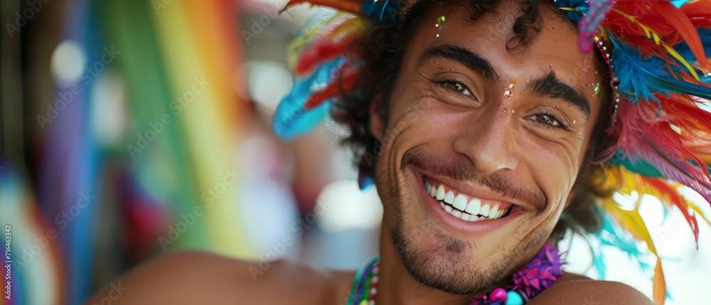 Beautiful young man samba dancers performing in carnival costume ...