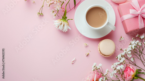 Morning cup of coffee cake macaron gift or present