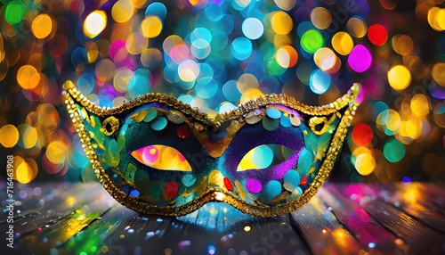 Beautiful carnival mask at night on a dark festive background