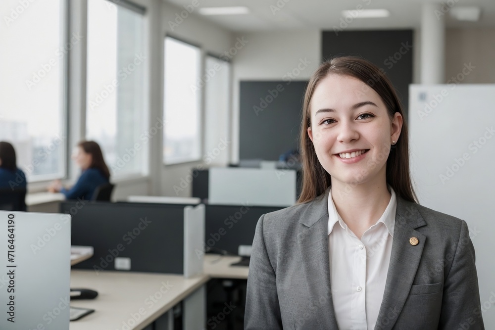 Portrait of a cheerful non-binary person at the office with copy space. Portrait of a cheerful non-binary person at the office with copy space.