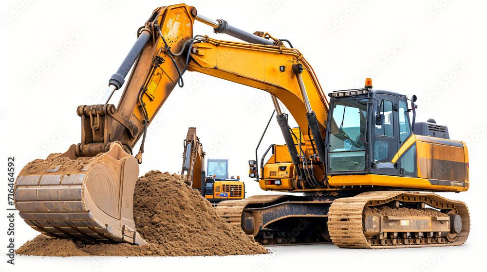Excavator and two bulldozer