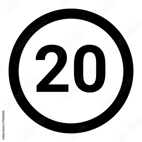 limit sign  numbered 20 in circle  speed limit 20 sign 