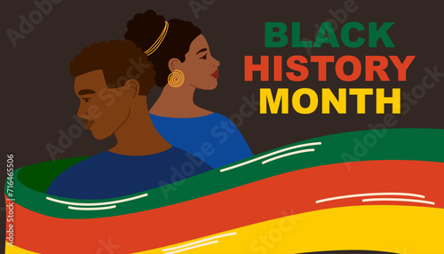 Black History Month. People stand side by side together. African American History. Celebrated annual. Poster, card, banner, background. Vector illustration