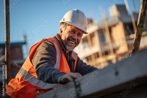 A smiling experienced man working on a building site.