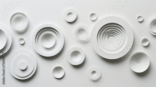 Circles background in paper cut style. White and grey colors. Decorative geometric shapes backdrop