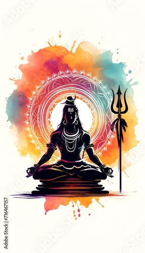 Silhouette of lord shiva in watercolor style.