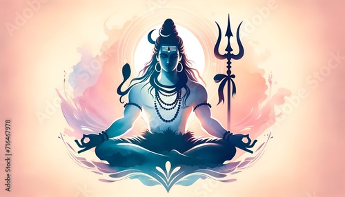 Watercolor illustration of lord shiva. photo