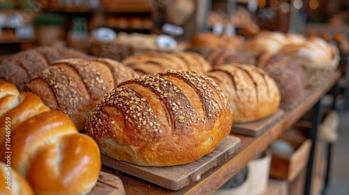 Engage with the bakery banner, highlighting shelves adorned with fresh bread, golden crusts gleaming in sunlight.