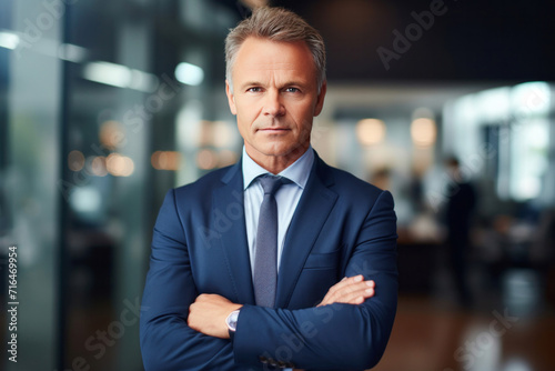 Portrait of a businessman with arms crossed at office. CEO or Chief Executive Officer.
