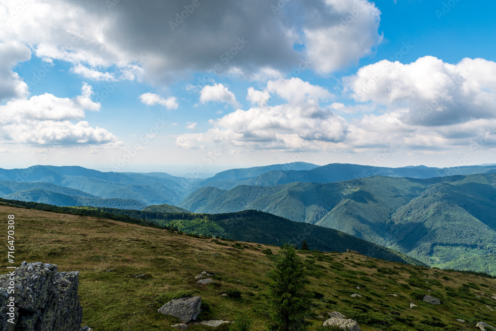View from Sigleu Mare Mic hill in Valcan mountains in Romania