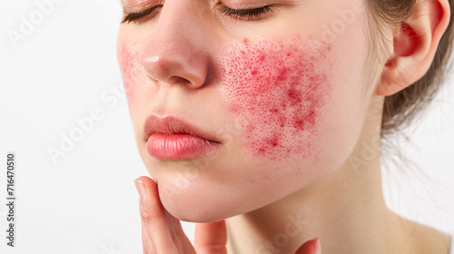 young woman with skin problem rosacea on the face. Medicine and cosmetology. rosacea skin condition. photo