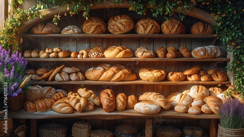 Bakery allure: Golden-crusted fresh bread on store shelves, embraced by sunlight in an inviting banner.