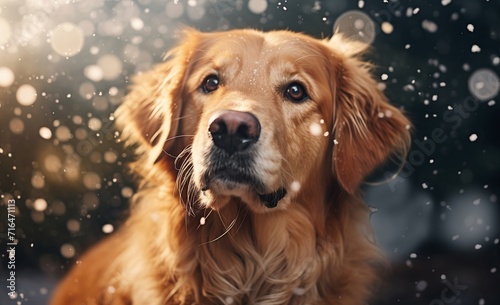 Golden Retriever in Snow, Gazing Directly at Camera With Inquisitive Expression