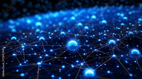 Depths of a sapphire digital matrix, network of interconnected nodes,shades of deep blue, sophisticated technological backdrop