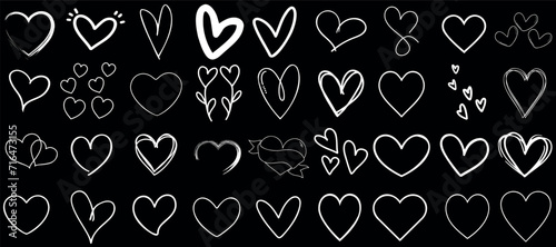 Heart shapes vector collection, outlined in white, diverse designs, perfect for romantic, love, Valentine’s Day themes. Editable for design work