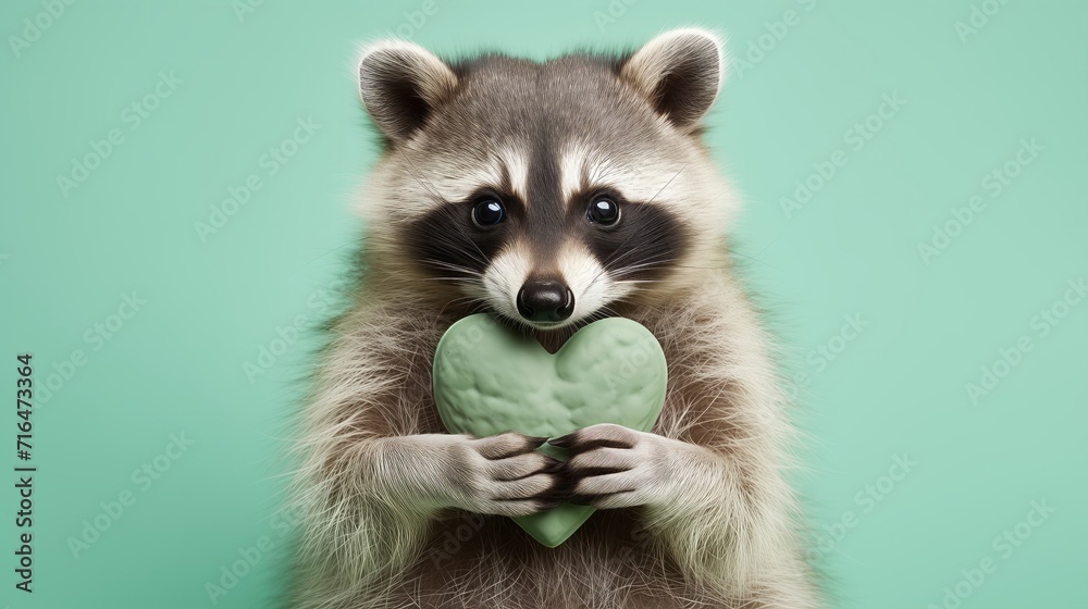 Raccoon Holding Heart Shaped Cookie
