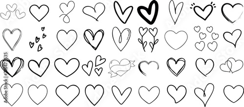 Heart outline vector collection, love icon, love symbol, romantic design elements. Perfect for Valentine’s Day, wedding, anniversary. Doodle, elegant, modern styles for print, web, app