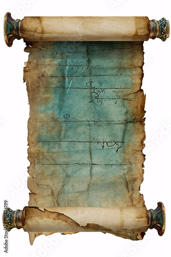 An isolated empty unwritten sheet of old parchment, ready for your text !  photo