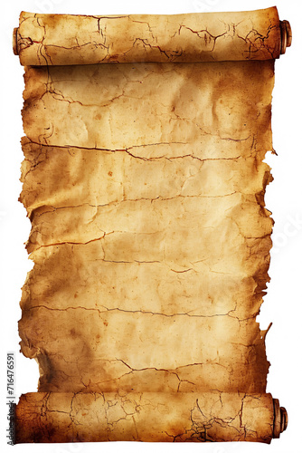 An isolated empty unwritten sheet of old parchment, ready for your text !  photo