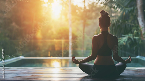 Wellness activities like meditation, mindfulness, and spa treatments. Generative AI photo