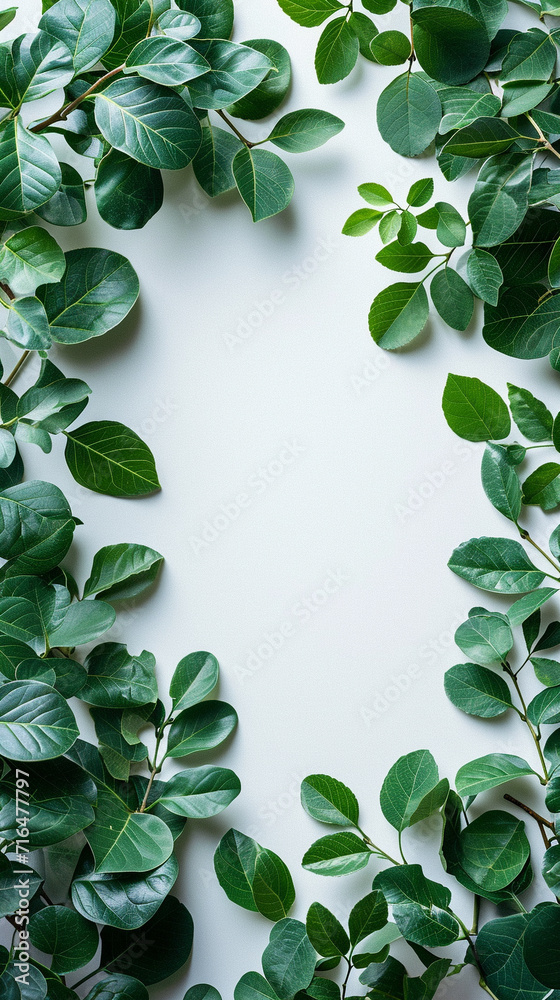 green leaves on a wooden background