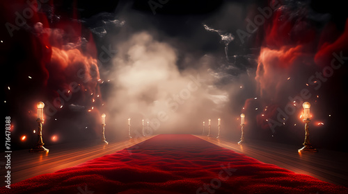 Luxurious and elegant red carpet staircase, holiday awards ceremony event