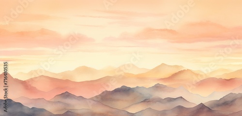 Delicate hand-drawn mountain outlines blending seamlessly with a soft, watercolor-inspired sunset sky