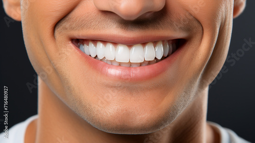 Close-up of a smiling man's mouth with clean, healthy teeth. Teeth whitening. Dentistry.