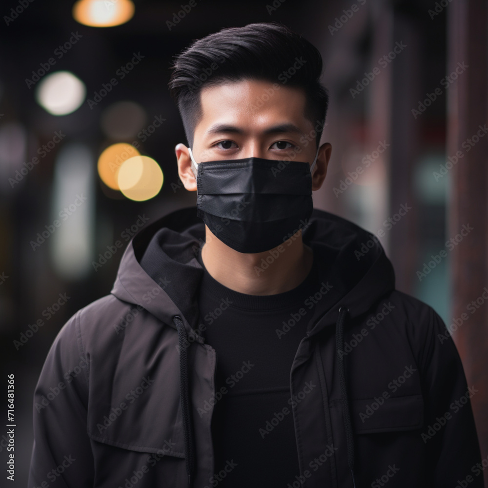 Asian man wears face mask Asian man wears face mask