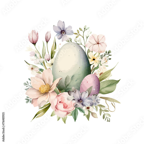 Composition of painted eggs with flowers watercolor. Vector illustration design.