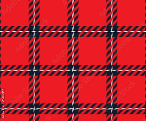 Red, blue, white plaid fabric, seamless background for textiles, designing clothes, pants, skirts or decorations. Vector illustration.