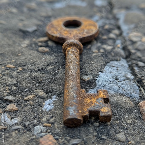 Abandoned Rusty Key Found on the Ground