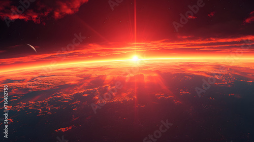 Sunset at the Horizon with a Fiery Red Sky and Clouds