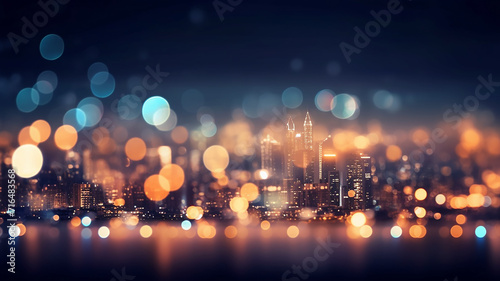 abstract background bokeh city, night blurred background glowing lights of the metropolis photo
