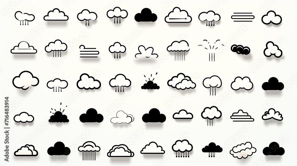 collection set contour image of a cloud, icon symbol on a white background collection set contour image of a cloud, icon symbol on a white background