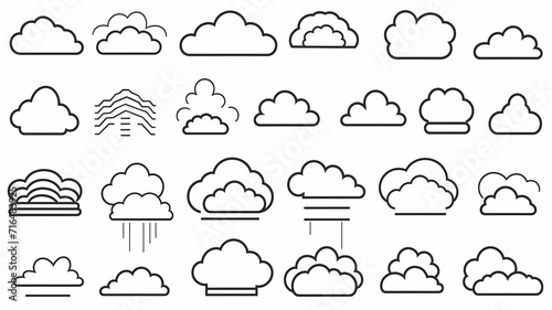 collection set contour image of a cloud, icon symbol on a white background