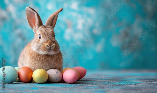 Easter greeting card with blue background.