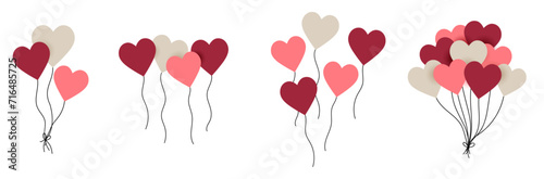 Ensemble de ballons en forme de cœurs, roses et beige pour célébrer un événement comme la Saint Valentin - Différents bouquets de ballons festifs aux couleurs douces - Illustrations vectorielles  photo