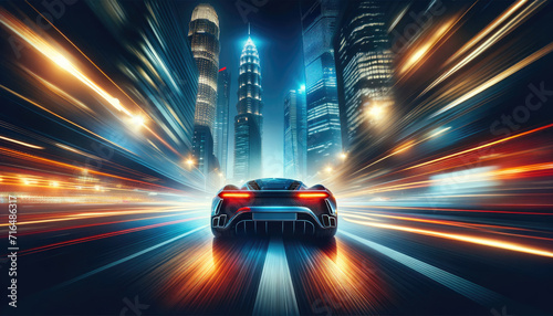 High-Speed Supercar Racing Through City at Night