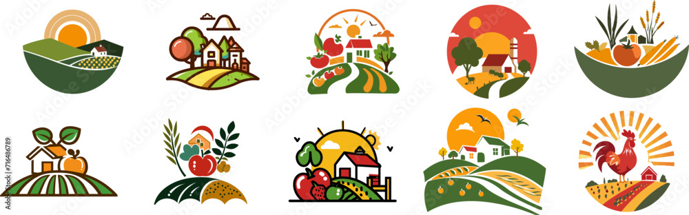 Colorful Farm and Agriculture Vector Icons. Colorful Farm and Agriculture Vector Icons
