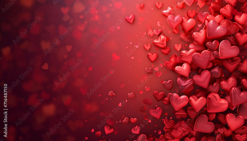 Happy Valentine's Day card, red hearts on a beautiful background. Congratulations on the holidays.