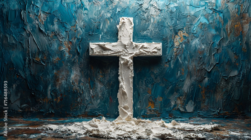 Christian cross, illustration, blue accent
