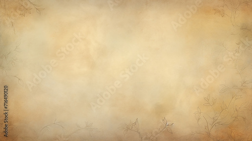 beige light brown background, warm abstract floral ornament on the wall surface copy space