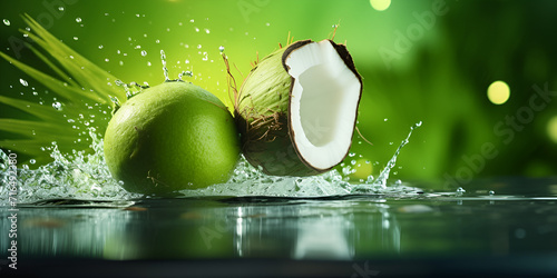 Tropical Elegance: The Allure of Green Coconut with Water in White photo