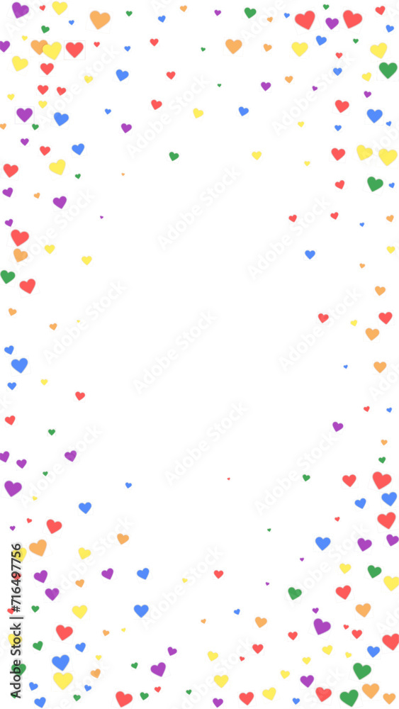 Rainbow colored scattered hearts. LGBT valentine