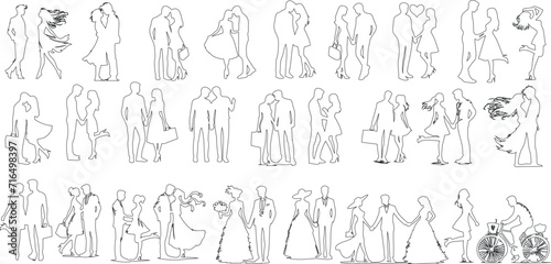 Minimalist couple line art vector. Expressive forms capture love, connection in various poses. Perfect for wall art, illustrations, romantic themes. Black and white design