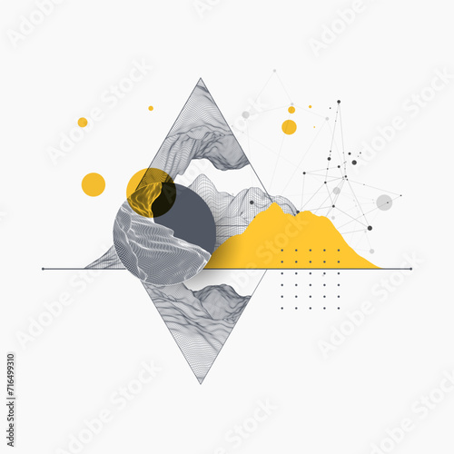Abstract art wireframe background. Modern science or technology art elements. Surface illustration. Hand made vector.