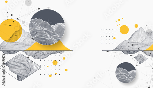 Abstract art wireframe background. Modern science or technology art elements. Surface illustration. Hand made vector.